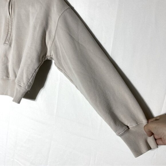 Aritiza Wilfred Free Beige Cotton Blend Cropped Half Zip Mock Neck Sweatshirt XS - Picture 13 of 15
